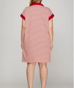 Alternative view of Half Zip Striped Knit Dress - Red