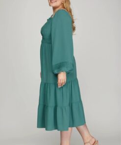 Long Sleeve Smocked Midi Dress - Dusty Slate