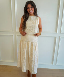 Alternative view of Floral Embroidery Detail Cream Top and Skirt 2-Piece Set
