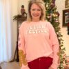“Feeling Festive” Pink Top With Embroidered Sleeves