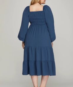 Alternative view of Long Sleeve Smocked Midi Dress - Blue