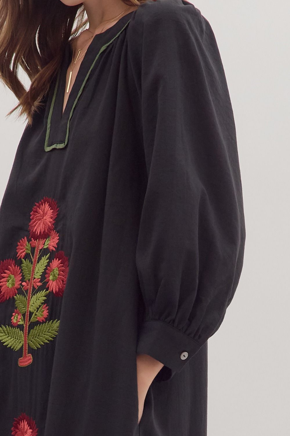 Embroidered Floral Maxi Dress - Black - Image 6