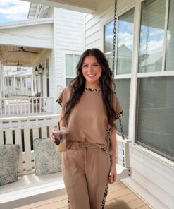 Tan Butter-Soft Set With Leopard Details