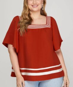 Short Sleeve Contrast Stripe Flared Top