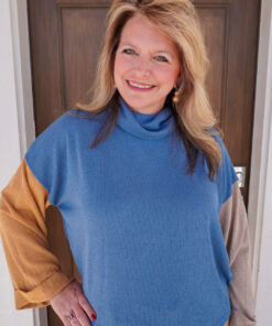 Dusty Blue Knit Color Block Top