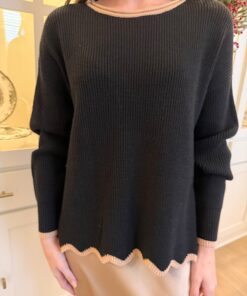 Black Sweater With Scallop Edge Details
