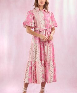 Alternative view of Pink Poplin Floral Patchwork Printed Dress