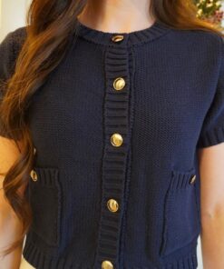 Alternative view of Old Money Navy Cropped Button Down Knit Top