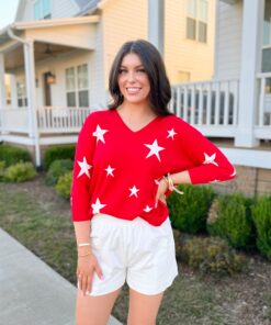 Star Sweater Top in Red