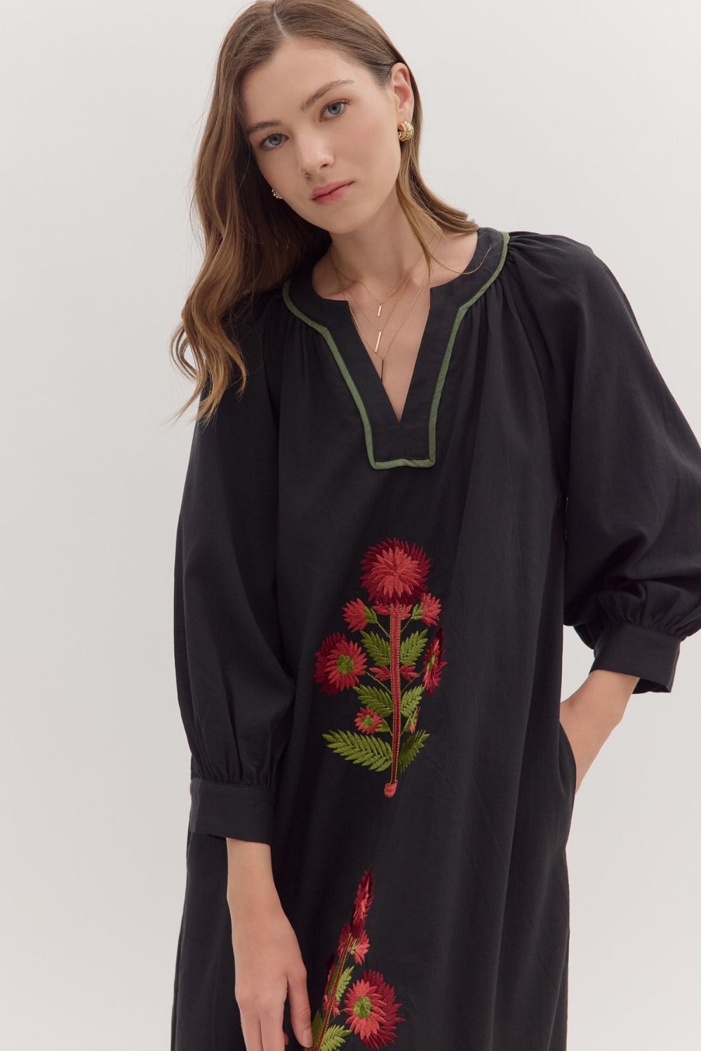 Embroidered Floral Maxi Dress - Black - Image 5