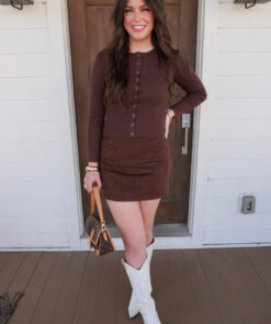 Chocolate Brown Suede Mini Skirt