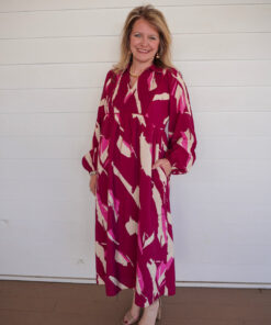 Magenta Printed Midi Dress