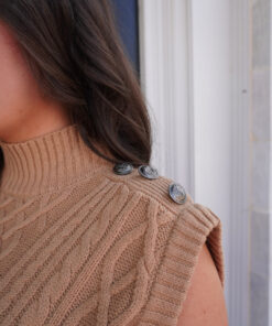 Alternative view of Mock Neck Sweater With Shoulder Button Details - Taupe