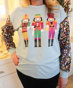 Multicolor Sequin Long Sleeve Light Blue Nutcracker Top