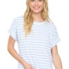 Short Sleeve Textured Striped Knit Set - Blue/White