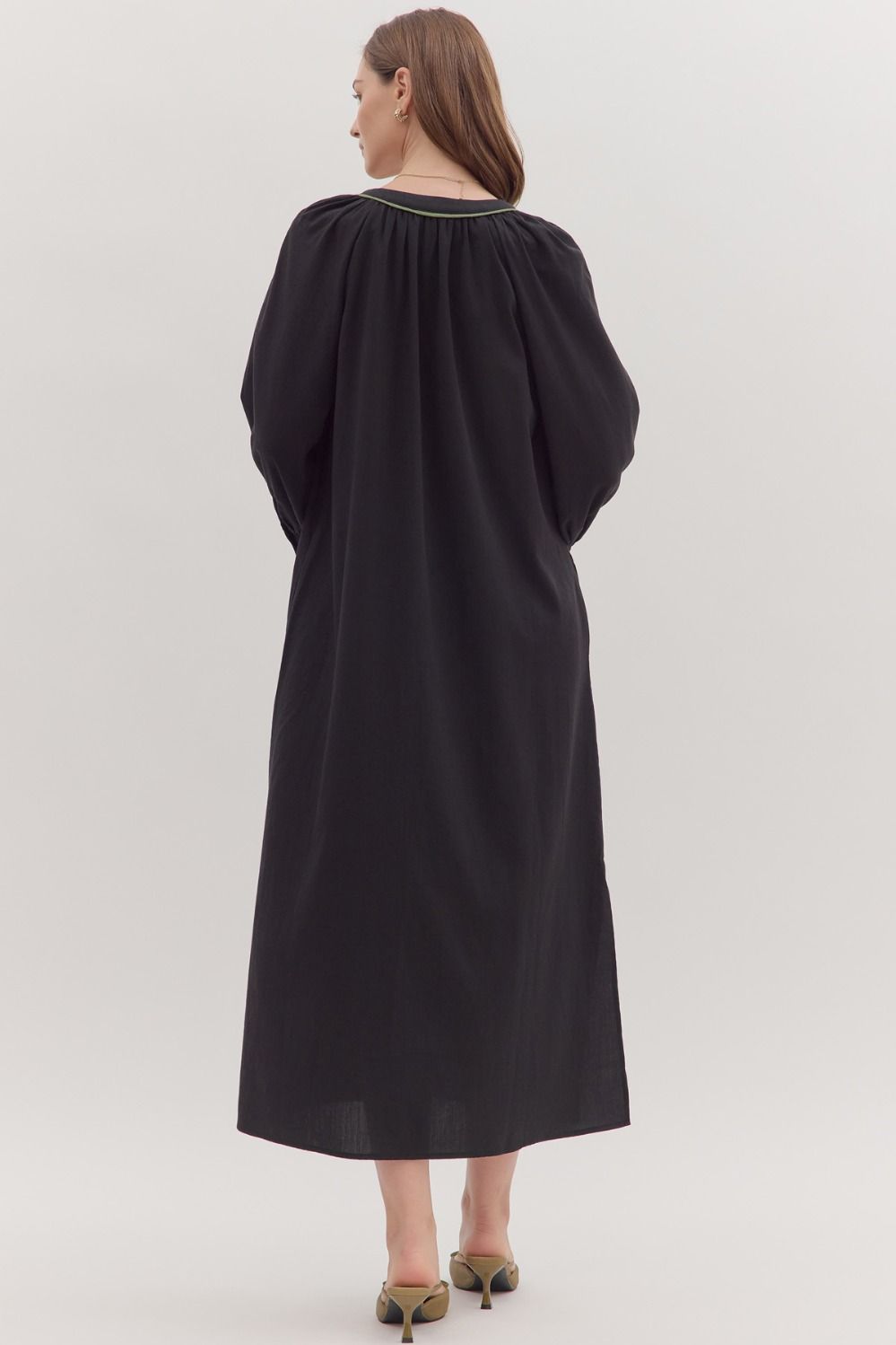 Embroidered Floral Maxi Dress - Black - Image 8