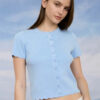 Scalloped Trim Short Sleeve Knit Cardigan - Dusty Blue