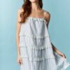 Light Blue Sleeveless Ruffle Stripe Mini Dress