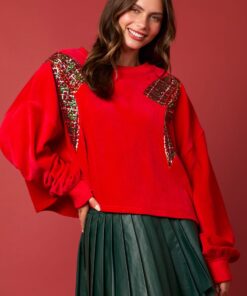 Alternative view of Red Sequin Bow Sweater