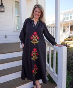 Embroidered Floral Maxi Dress - Black