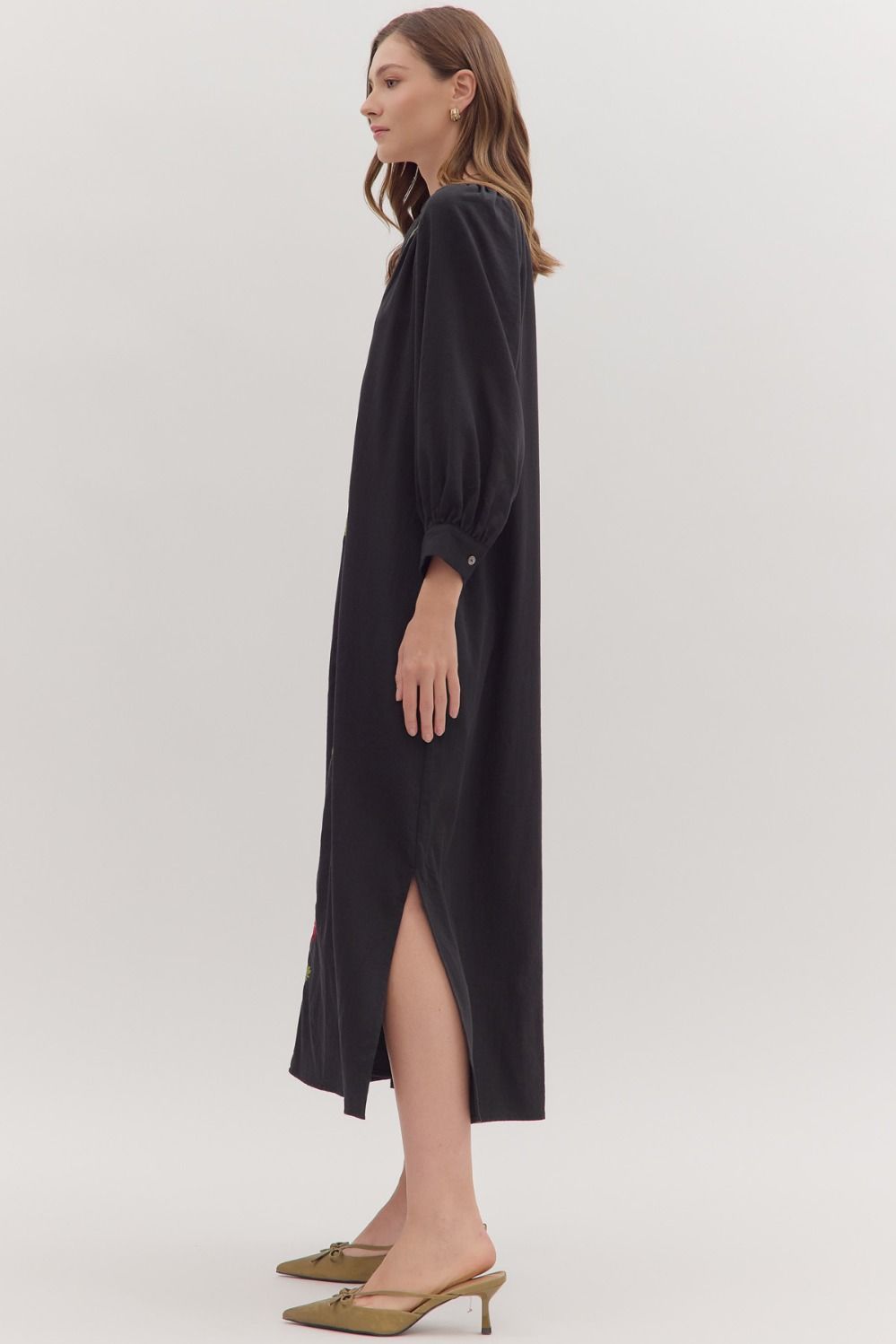 Embroidered Floral Maxi Dress - Black - Image 7