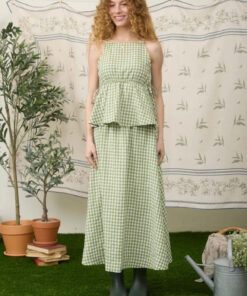 Gingham Skirt And Top Set - Green