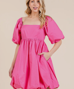 Pink Puff Sleeve Mini Dress
