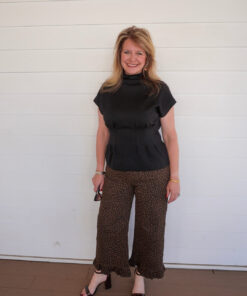 Animal Print Wide Leg Ruffle Trim Pants