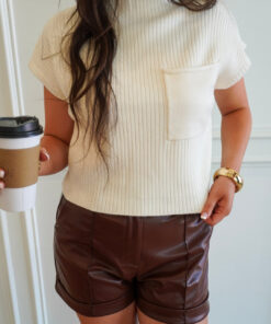Alternative view of Ribbed Knit Sweater Top With Pocket - Cream
