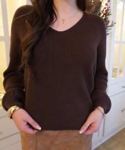 Alternative view of Drop Shoulder Back Bow Detail Sweater -Brown