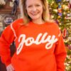 “Jolly” Embroidered Red Sweater