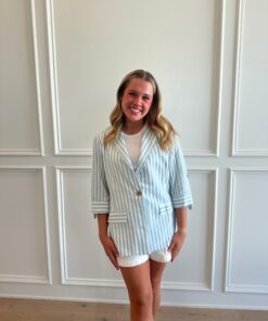 Alternative view of Striped 3/4 Sleeve Linen Jacket