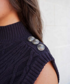 Alternative view of Mock Neck Sweater With Shoulder Button Details - Navy
