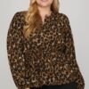 Leopard Long Sleeve Smocked Waist Top