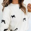 Ivory Sweater With Black Bows