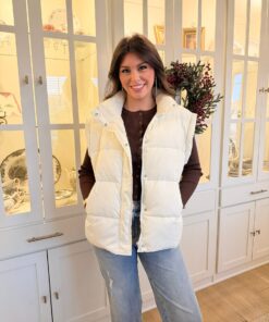 Ivory Zip-Up Puffer Vest